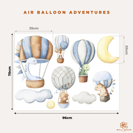 Adesivi da muro per bambini | Mongolfiere e dinosauri | Air Balloon Adventures | Wall Decor Store