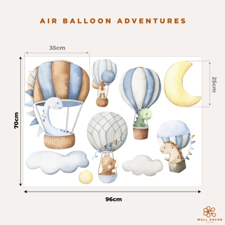 Adesivi da muro per bambini | Mongolfiere e dinosauri | Air Balloon Adventures | Wall Decor Store