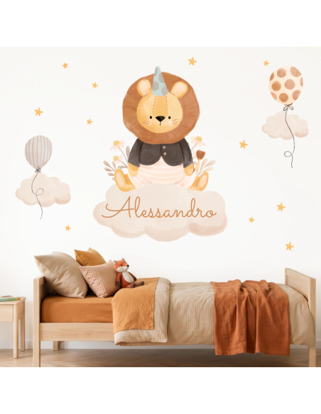 Personalized Alessandro name wall decal with little lion for kids bedroom