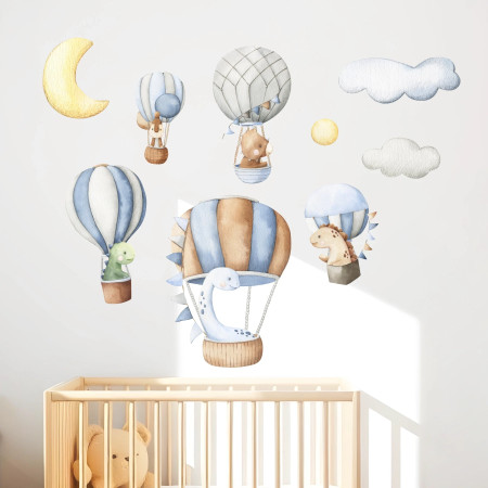 Children's wall stickers | Hot air balloons and dinosaurs | Air Balloon Adventures | Wall Decor Store