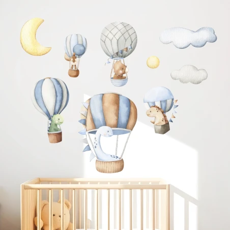 Adesivi da muro per bambini | Mongolfiere e dinosauri | Air Balloon Adventures | Wall Decor Store