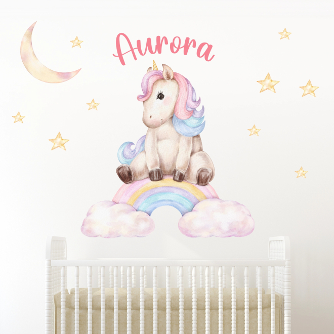 Personalized Name Wall Sticker with Rainbow Unicorn | Wall Decor Store
