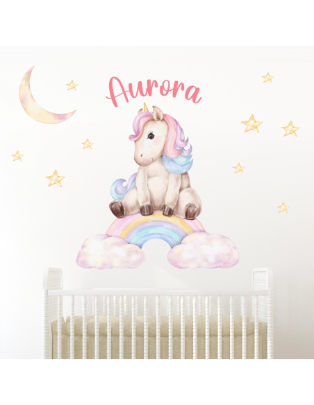 Adesivi murali con Nome Personalizzato con Unicorno Arcobaleno | Wall Decor Store