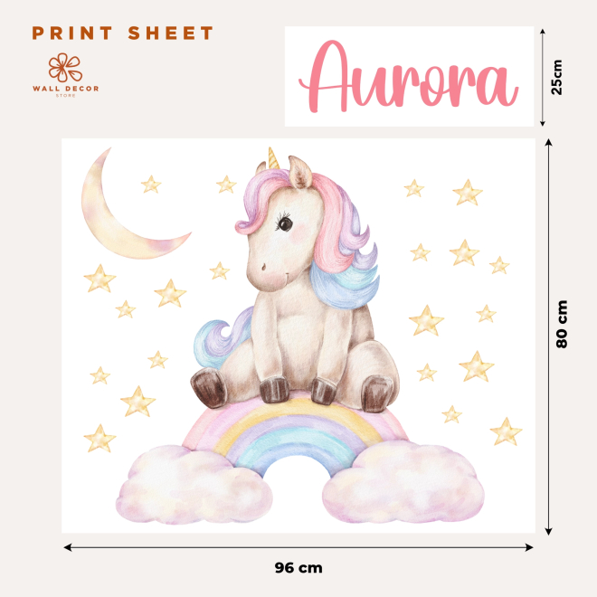 Personalized Name Wall Sticker with Rainbow Unicorn | Wall Decor Store 2