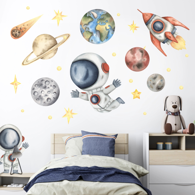 Astronaut and planet wall stickers for children – Space Explorers | Wall Decor Store