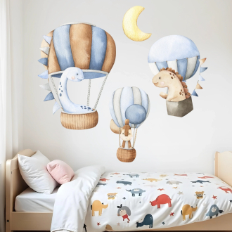 Large wall stickers for children | Hot air balloons and dinosaurs | Air Balloon Adventures | Wall Decor Store