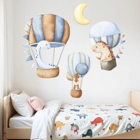 Large wall stickers for children | Hot air balloons and dinosaurs | Air Balloon Adventures | Wall Decor Store