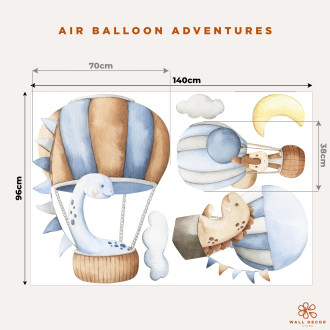 Grandi Adesivi da muro per bambini | Mongolfiere e dinosauri | Air Balloon Adventures | Wall Decor Store 2