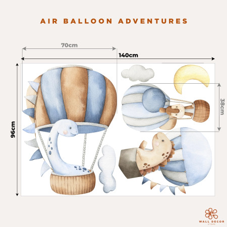 Grandi Adesivi da muro per bambini | Mongolfiere e dinosauri | Air Balloon Adventures | Wall Decor Store