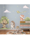 Adesivi murali con volpe, riccio e casa sull'albero – Woodland Adventures