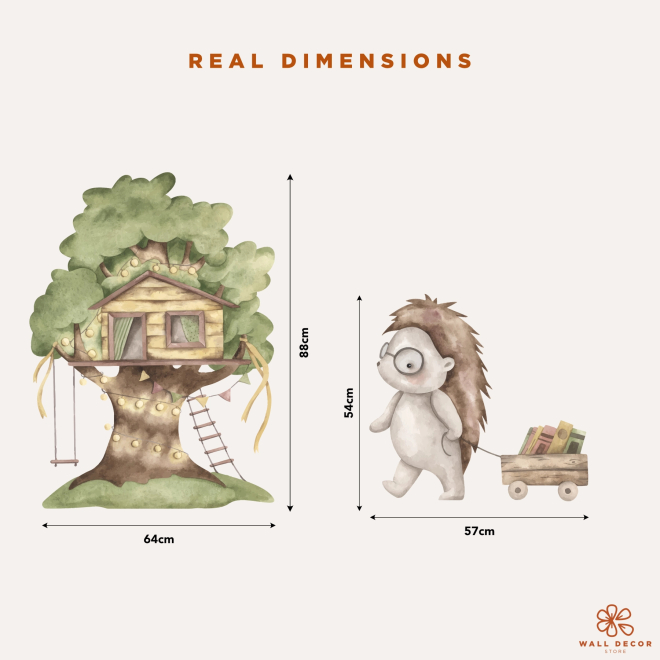 Wall stickers with fox, hedgehog and treehouse – Woodland Adventures 2