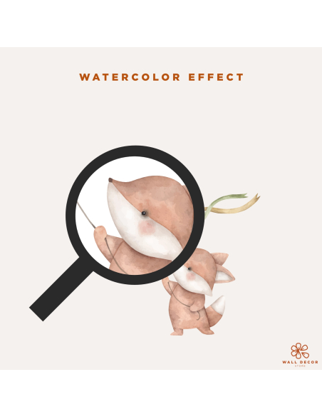 Watercolor effect detail of Woodland Adventures fox wall stickers
