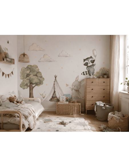 Raccoon & Bunny Wall Stickers | Woodland Adventures | Wall Decor Store