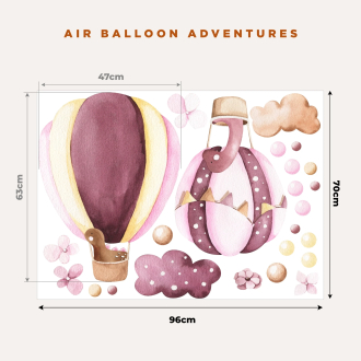 Wall stickers for children | Pink hot air balloons and dinosaurs | Air Balloon Adventures | Wall Decor Store 2