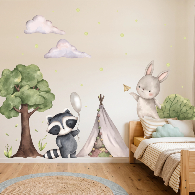 Raccoon & Bunny Wall Stickers | Woodland Adventures | Wall Decor Store