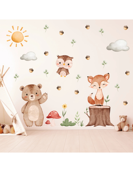 Bear, Fox & Owl Wall Stickers | Little Wood | Wall Decor Store