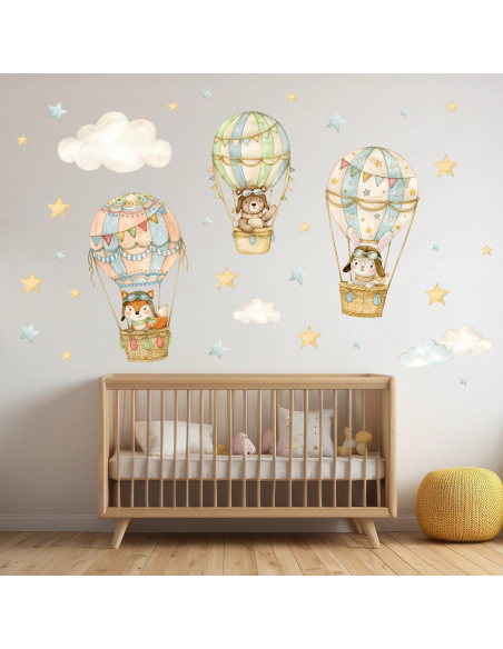 Wall stickers with animals in hot air balloons – Little Sky Adventures