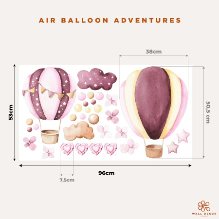 Wall stickers for children | Pink Hot Air Balloon Decorations | Air Balloon Adventures | Wall Decor Store