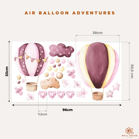 Wall stickers for children | Pink Hot Air Balloon Decorations | Air Balloon Adventures | Wall Decor Store