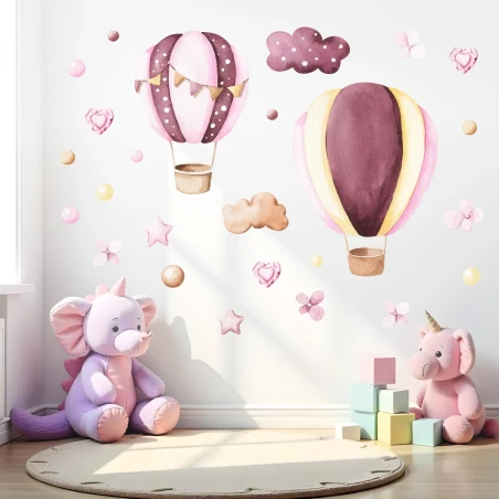 Adesivi da muro per bambini | Decorazioni Mongolfiere Rosa | Air Balloon Adventures | Wall Decor Store