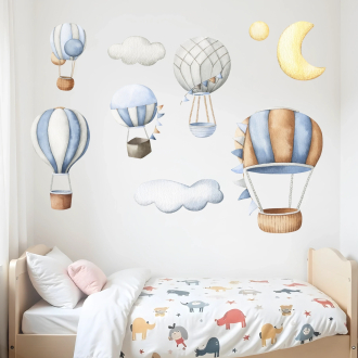 Wall stickers for children | Blue hot-air balloon decoration | Air Balloon Adventures | Wall Decor Store