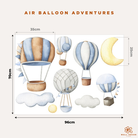 Wall stickers for children | Blue hot-air balloon decoration | Air Balloon Adventures | Wall Decor Store