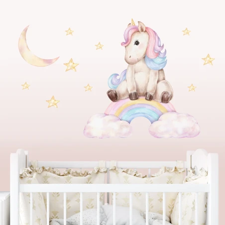 Adesivi da muro per bambini | Unicorno tra stelle e arcobaleno | Unicorn Dreams | Wall Decor Store