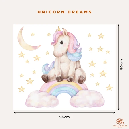 Adesivi da muro per bambini | Unicorno tra stelle e arcobaleno | Unicorn Dreams | Wall Decor Store