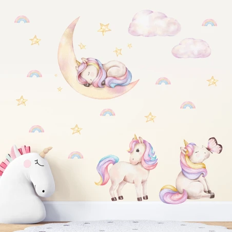 Wall stickers for children | Unicorns among stars and rainbows | Unicorn Dreams | Wall Decor Store