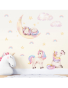 Adesivi murali per bambini - Tre dolci unicorni giocano e riposano