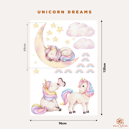 Wall stickers for children | Unicorns among stars and rainbows | Unicorn Dreams | Wall Decor Store