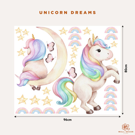 Adesivi da muro per bambini | Unicorni e pattern con stelle e arcobaleni | Unicorn Dreams | Wall Decor Store