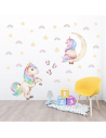 Watercolor unicorn wall stickers with stars and rainbows for kids bedroom
