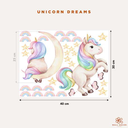 Adesivi per bambini per ogni superficie | Unicorni e pattern con stelle e arcobaleni | Unicorn Dreams | Wall Decor Store