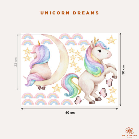 Adesivi per bambini per ogni superficie | Unicorni e pattern con stelle e arcobaleni | Unicorn Dreams | Wall Decor Store