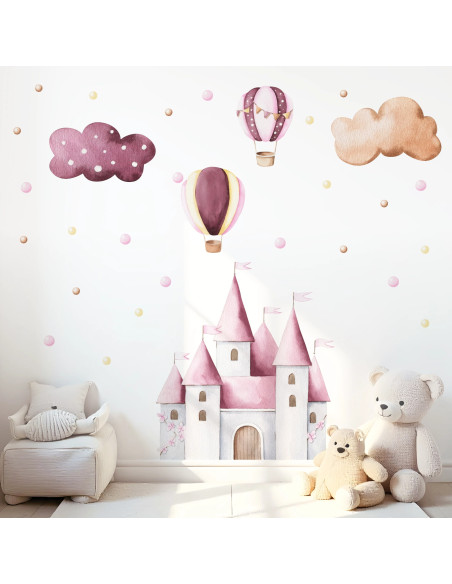 Adesivi da muro per bambini | Castello magico e mongolfiere - Princess Castles | Wall Decor Store