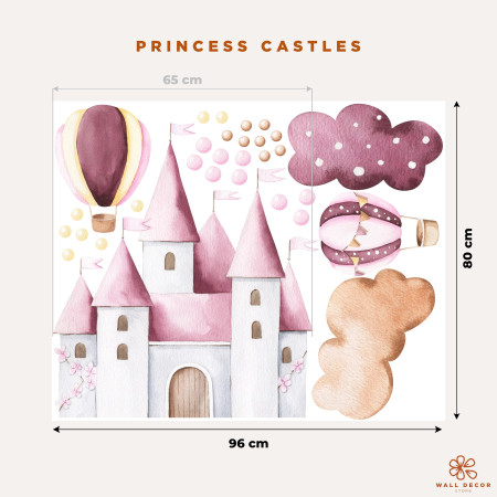 Adesivi da muro per bambini | Castello magico e mongolfiere - Princess Castles | Wall Decor Store