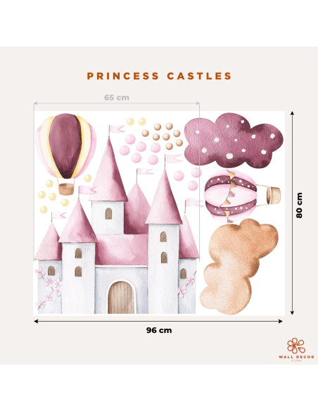 Adesivi da muro per bambini | Castello magico e mongolfiere - Princess Castles | Wall Decor Store