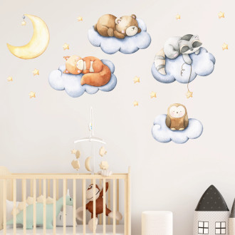 Adesivi da muro per bambini | Quattro piccoli dolci animali che fanno la nanna sulle nuvole - Sweet Dreams | Wall Decor Store