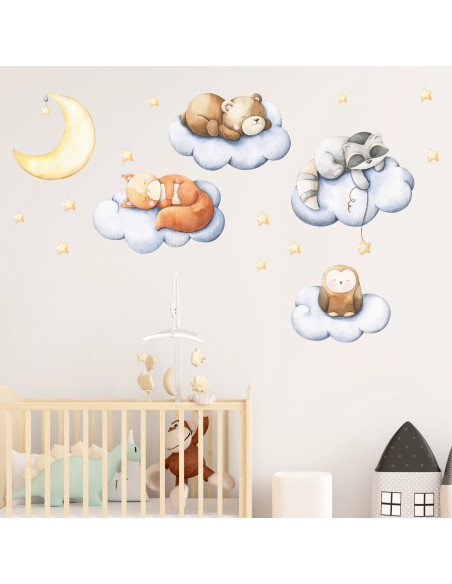 Wall stickers for children | Four cute little animals sleeping on clouds - Sweet Dreams | Wall Decor Store